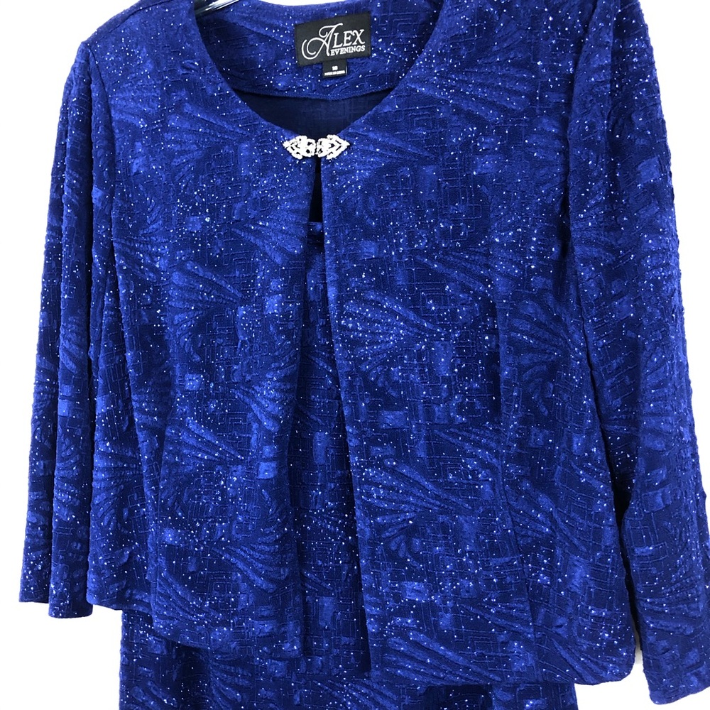 Alex Evenings Blue Dress With Jacket, Size 18